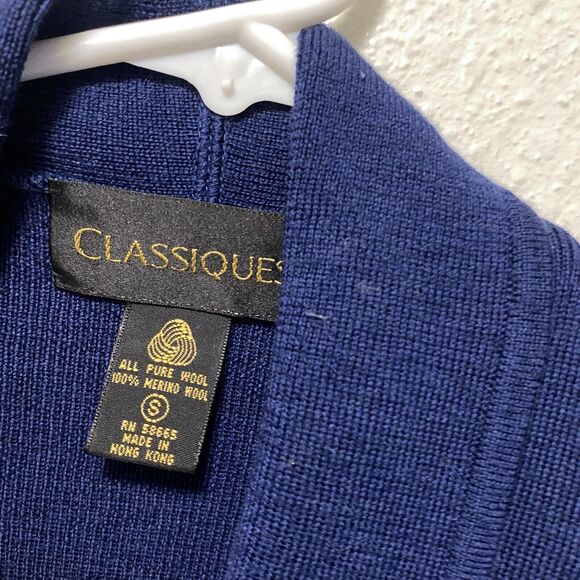 vtg merino wool sweater small classiques navy blue adult made in hong kong tt - Picture 4 of 13